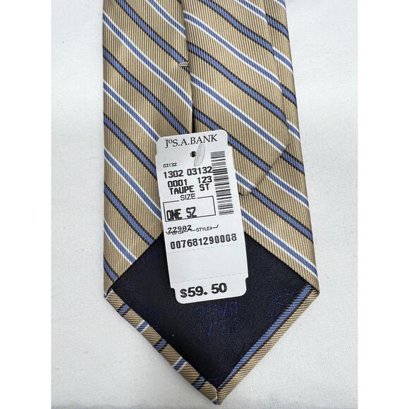 NEW Jos A Bank Executive Collection Men’s Tie 100% Silk Tan Blue Stripe Necktie - Picture 4 of 6